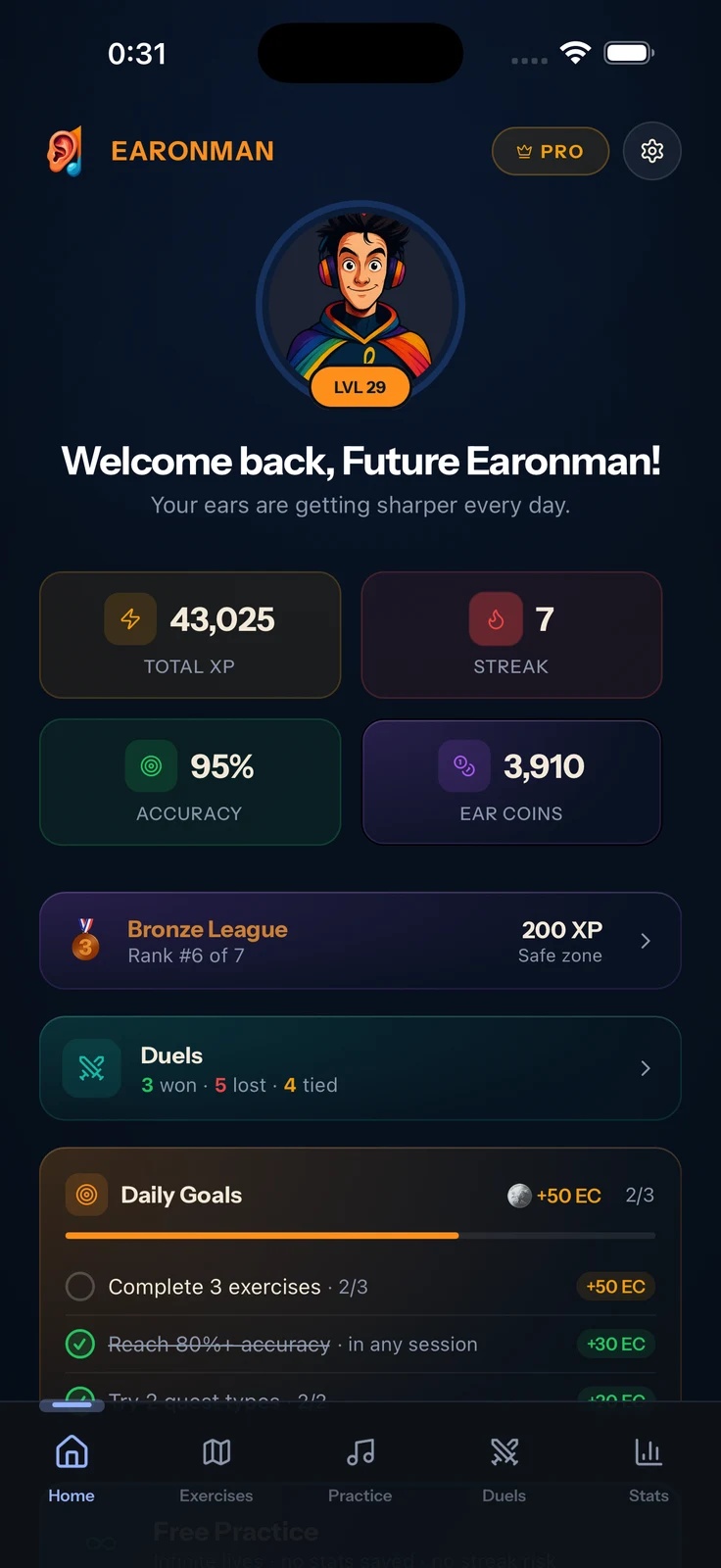 Earonman home screen on iPhone