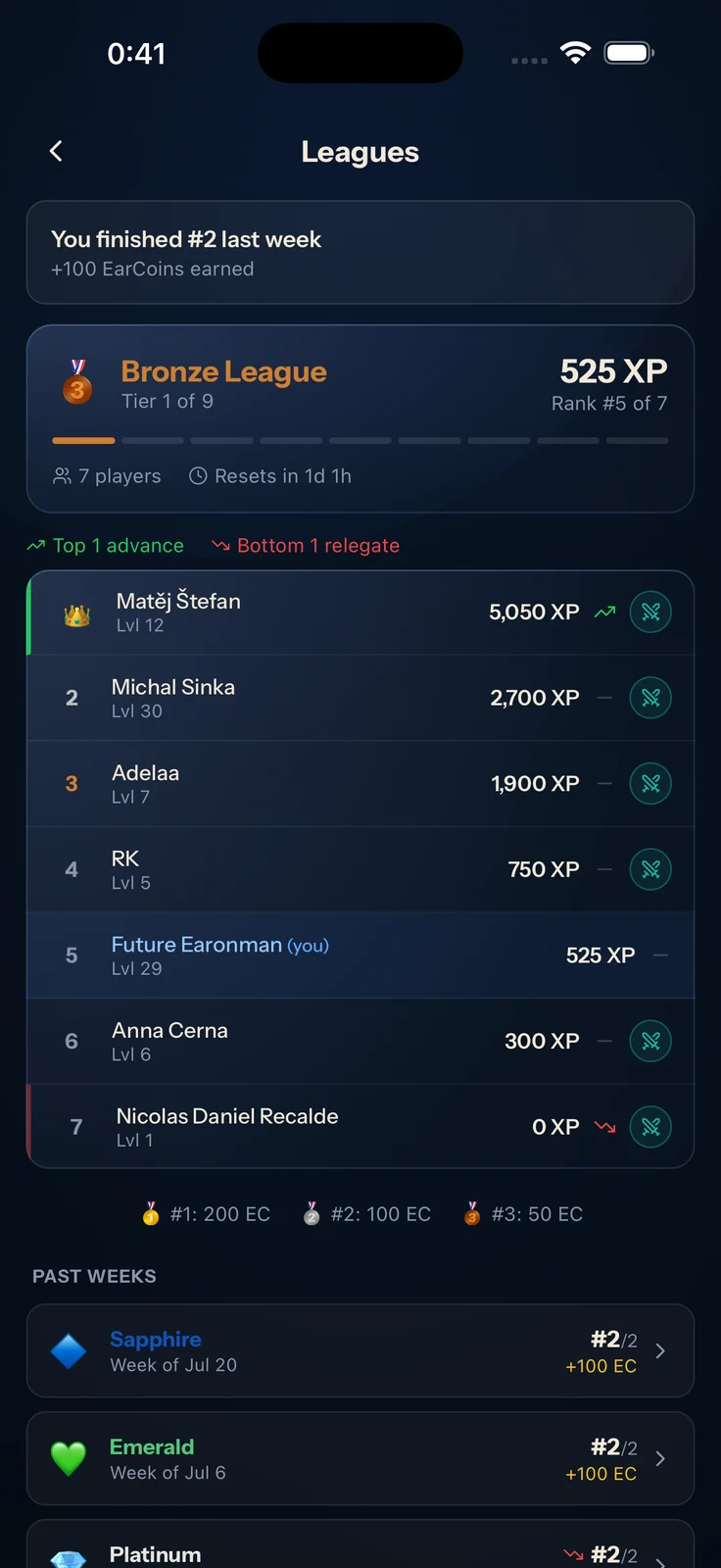 Weekly leagues on iPhone