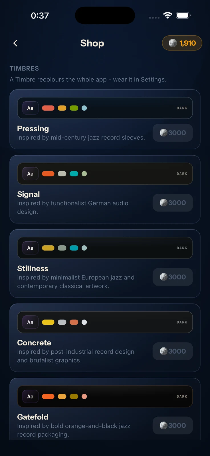 Instrument timbres on iPhone
